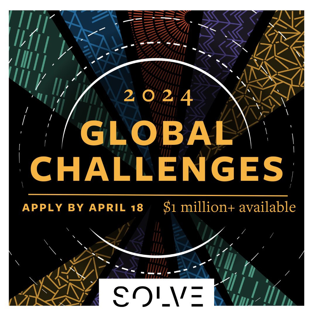 SolveMIT's tweet image. 🚀 THE 2024 GLOBAL CHALLENGES ARE LIVE!
Anyone, anywhere in the world, with a tech-based solution to a global problem can apply now. 
hubs.li/Q02jv4XR0

#GlobalChallenges #SolveFinals #TechForGood #Funding