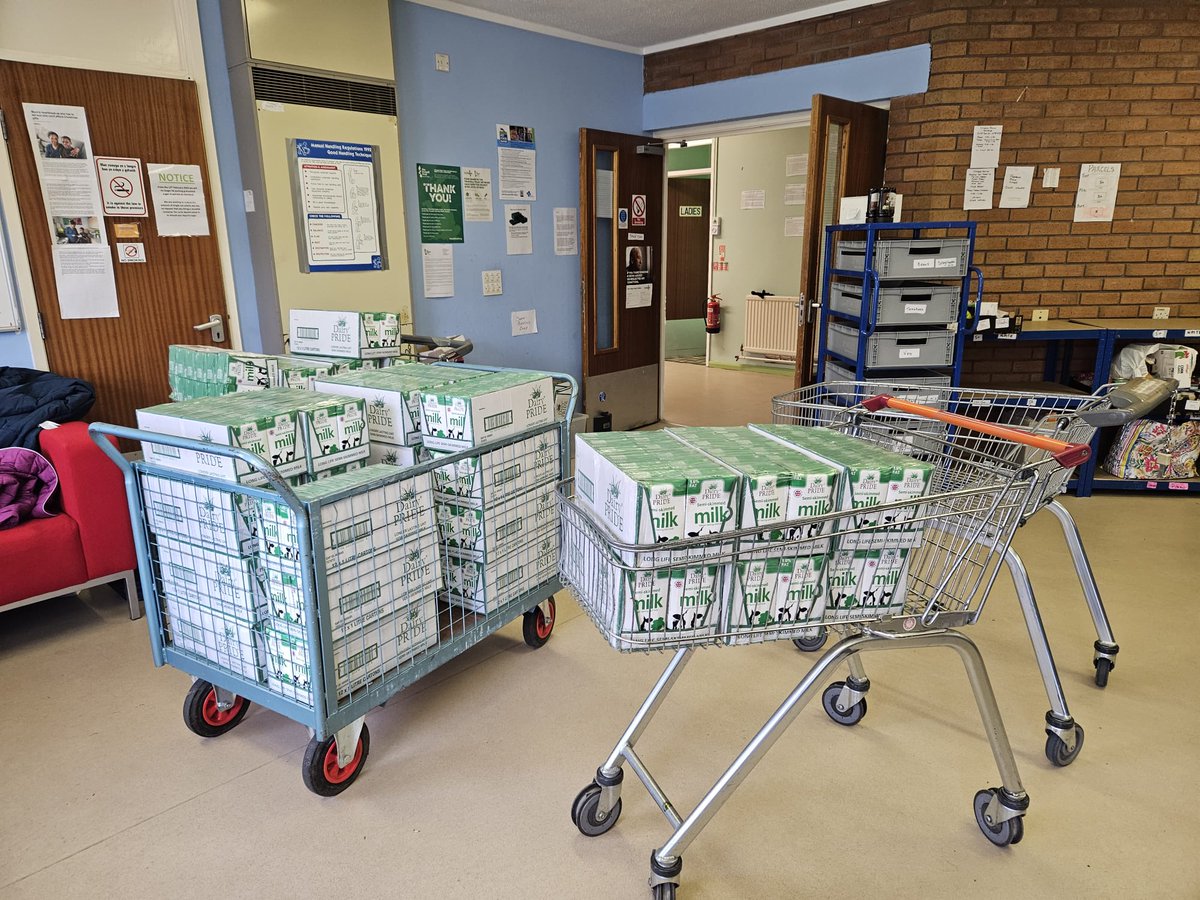 840 litres of milk purchased today after we ran out of stock again. Thanks to those who donate money to the foodbank to make this possible. Thanks to staff at Aldi in Upper Boat who ordered an extra pallet to be delivered for us. And thanks to Michael the Van who collected it!