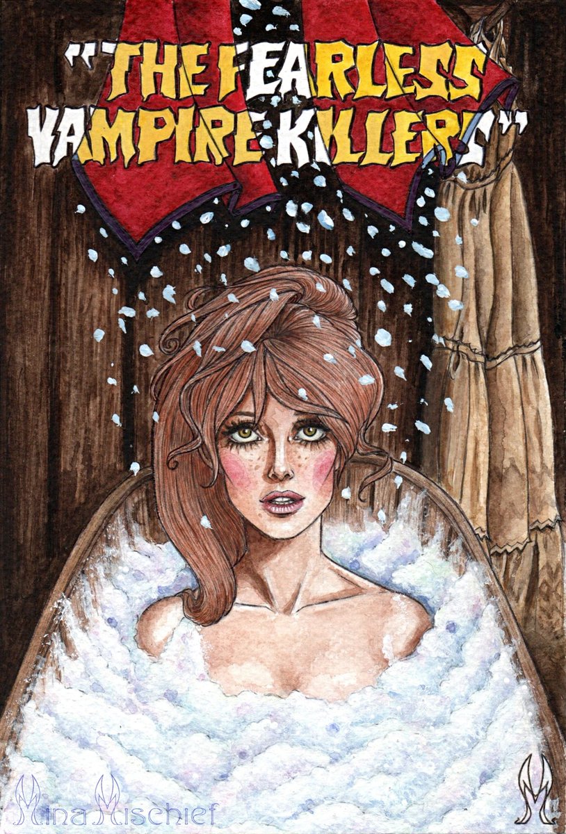 Mina_Mischief's tweet photo. Portrait de Sarah Shagal, incarnée par Sharon Tate dans “Le Bal des Vampires”. Représentation de la célèbre scène de l’enlèvement de Sarah par le Comte Von Krolock.

#thefearlessvampirekillers #romanpolanski #vampires #traditionalart #ArtistOnTwitter https://t.co/GKHD5VM1jN