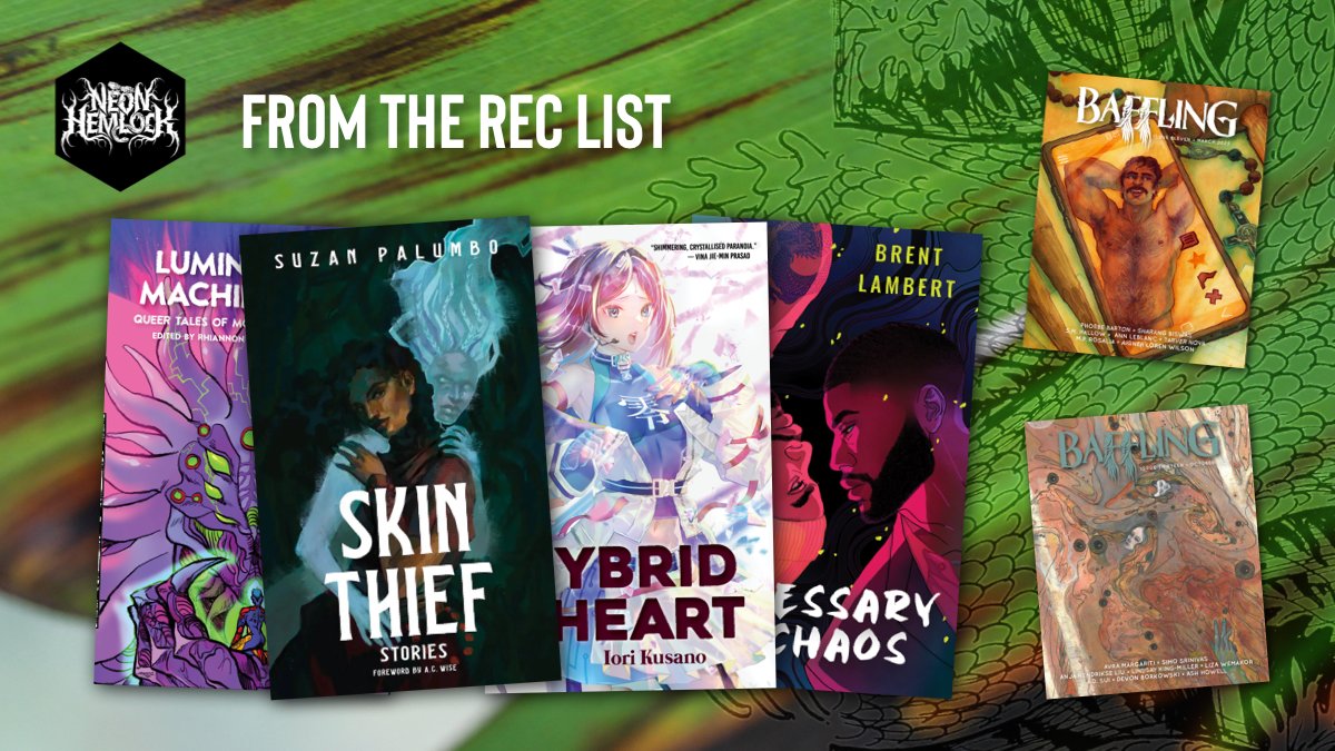 Delighted for the four Neon Hemlock titles and two @BafflingMag stories on the @locusmag recommended reading list! (and the wonderful company they are in) ✨ @IoriKusano @BrentCLambert @sillysyntax @slickhop @charibdys @TheSuiWay @smhallow ✨