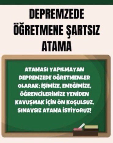 <a href="/AbdulkadirOzl/">Abdulkadir Özel</a> ATAMASI OLMAMIŞ DEPREMZEDE ÖĞRETMENE GÖRÜLEN REVA BUMU? İŞSİZ EVSİZ PARASIZ ÖYLECE KALDIK. BİR ALLAHIN KULU SORMADI NE HALDESİNZ DİYE. BİZ BU ÜLKENİN ÜVEY EVLATLARIMYZ.#DepremzedeÖğretmeneŞartsızAtama KAMU İSTİHDAMI İSTİYORUZ.GÜNAH BİZEDE ÇARESİZ KALDIK DEPREMDEN SONRA.