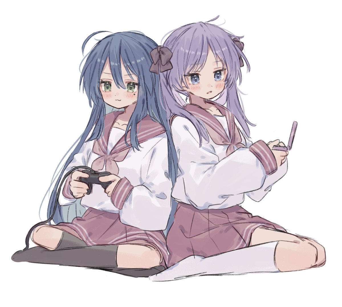 hiiragi kagami ,izumi konata ryouou school uniform multiple girls 2girls long hair school uniform serafuku purple hair  illustration images