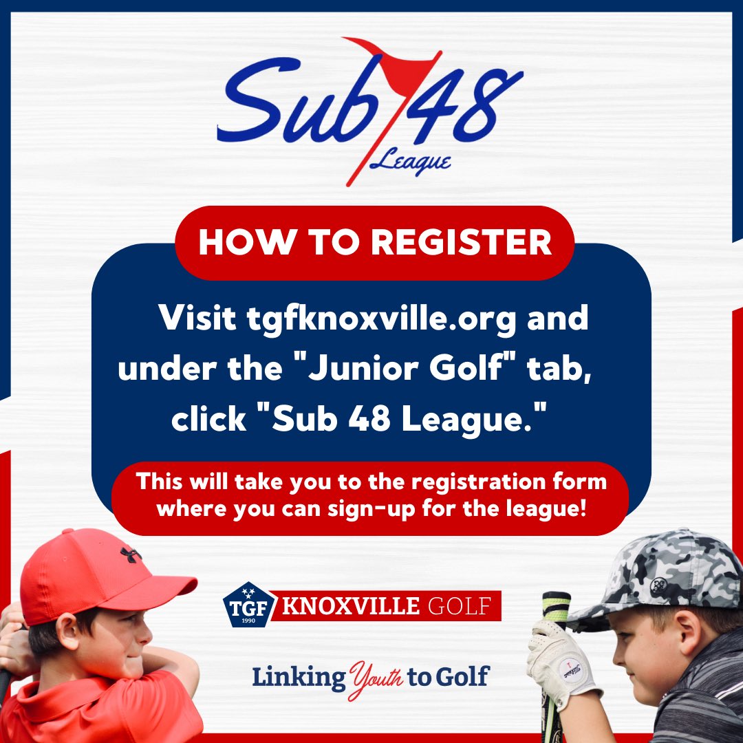 Knoxville Golf (@knoxareagolf) on Twitter photo βοΈππ½
Join us out <a href="/ConcordParkGC/">Concord Park Golf Course</a> and <a href="/GolfTheBarn/">The Barn Short Course at Beverly Park</a> this Spring for our 2024 Sub-48 development league!
More info + registration ππ½
tgfknoxville.org/junior-golf/suβ¦ βοΈππ½
Join us out <a href="/ConcordParkGC/">Concord Park Golf Course</a> and <a href="/GolfTheBarn/">The Barn Short Course at Beverly Park</a> this Spring for our 2024 Sub-48 development league!
More info + registration ππ½
tgfknoxville.org/junior-golf/suβ¦