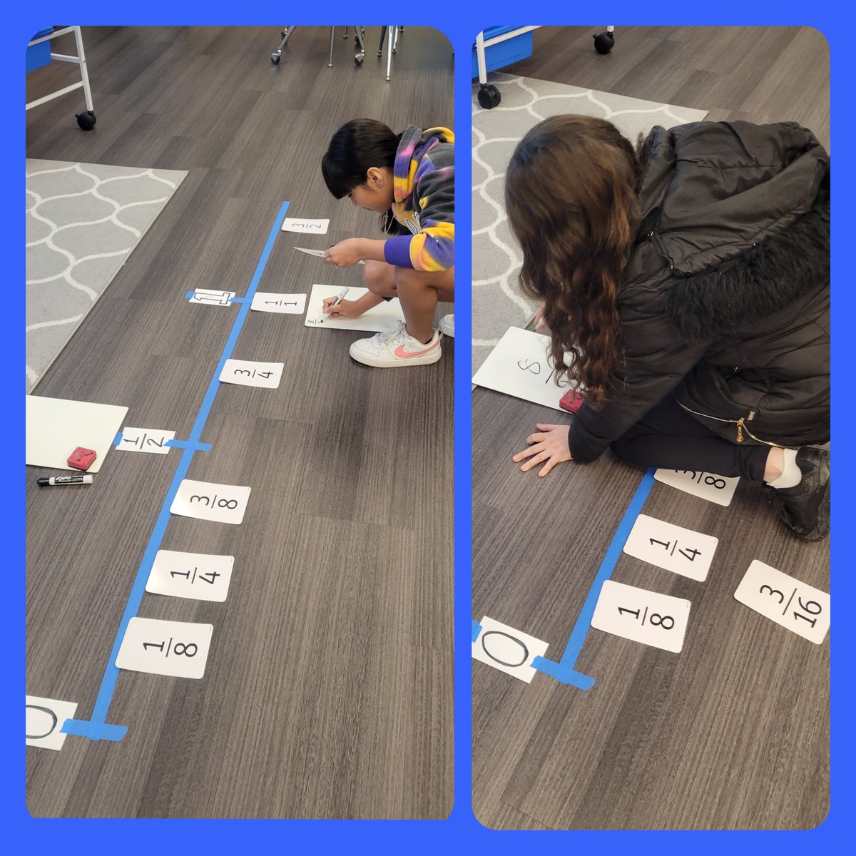Fraction sense: Our @gheeagles #create a number line and #reflect on the placement of their fractions using Benchmark fractions (0, 1/2, 1) #risdleadandint #risdweareone