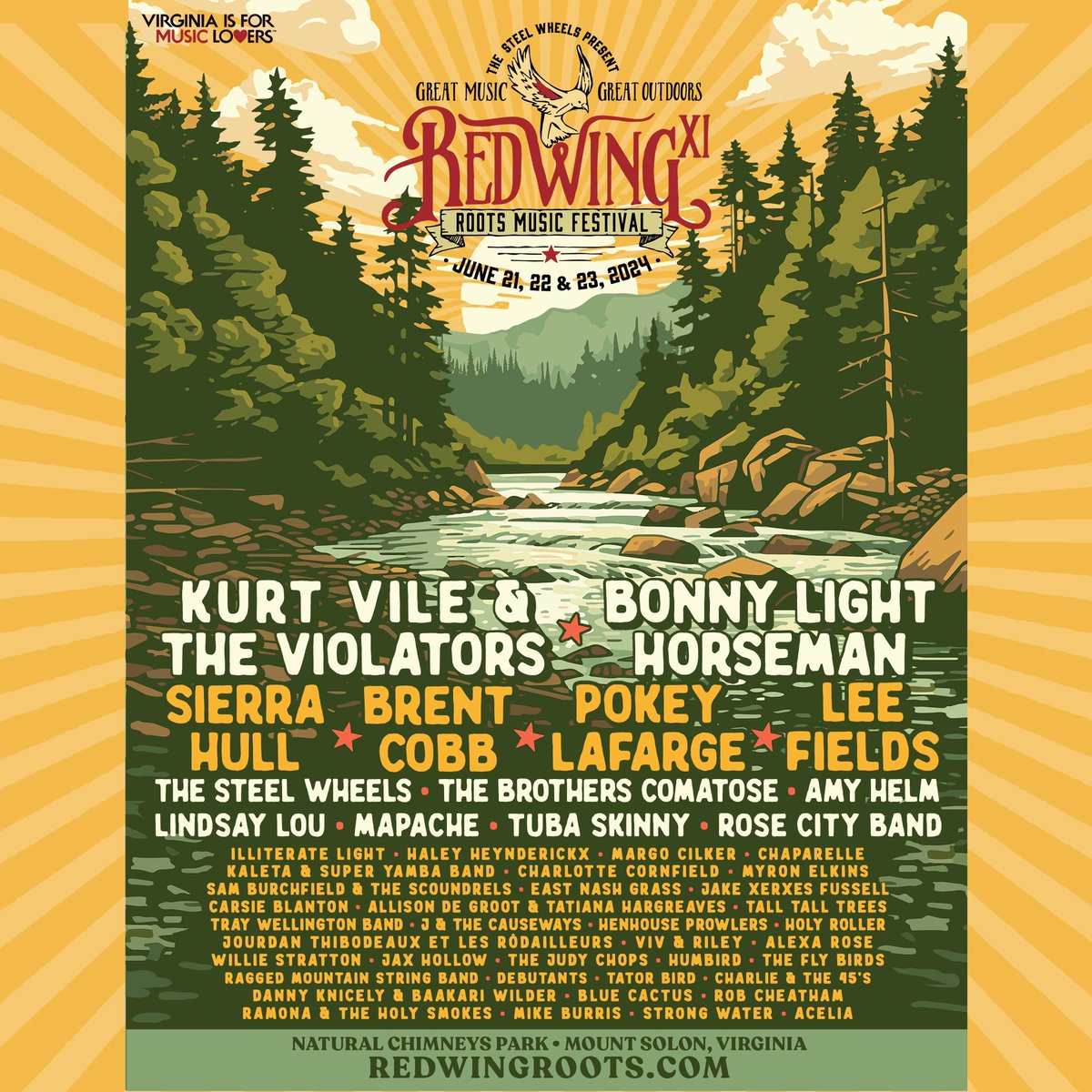 Let’s go to Red Wing Roots Music Festival @RedWingRoots in Mount Solon, VA on June 21st - 23rd! Get your tickets now at pokeylafarge.net/tour 🏕️