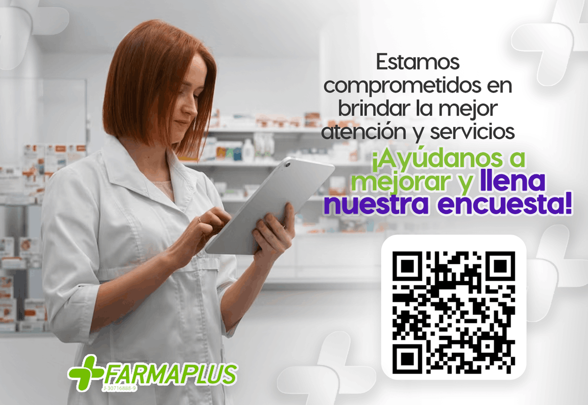 ¡Ayúdanos a mejorar la experiencia Farmaplus!
Completa esta encuesta para proporcionar el mejor servicio para todos nuestros clientes:
forms.gle/Hs5e8WReY8gN4A…