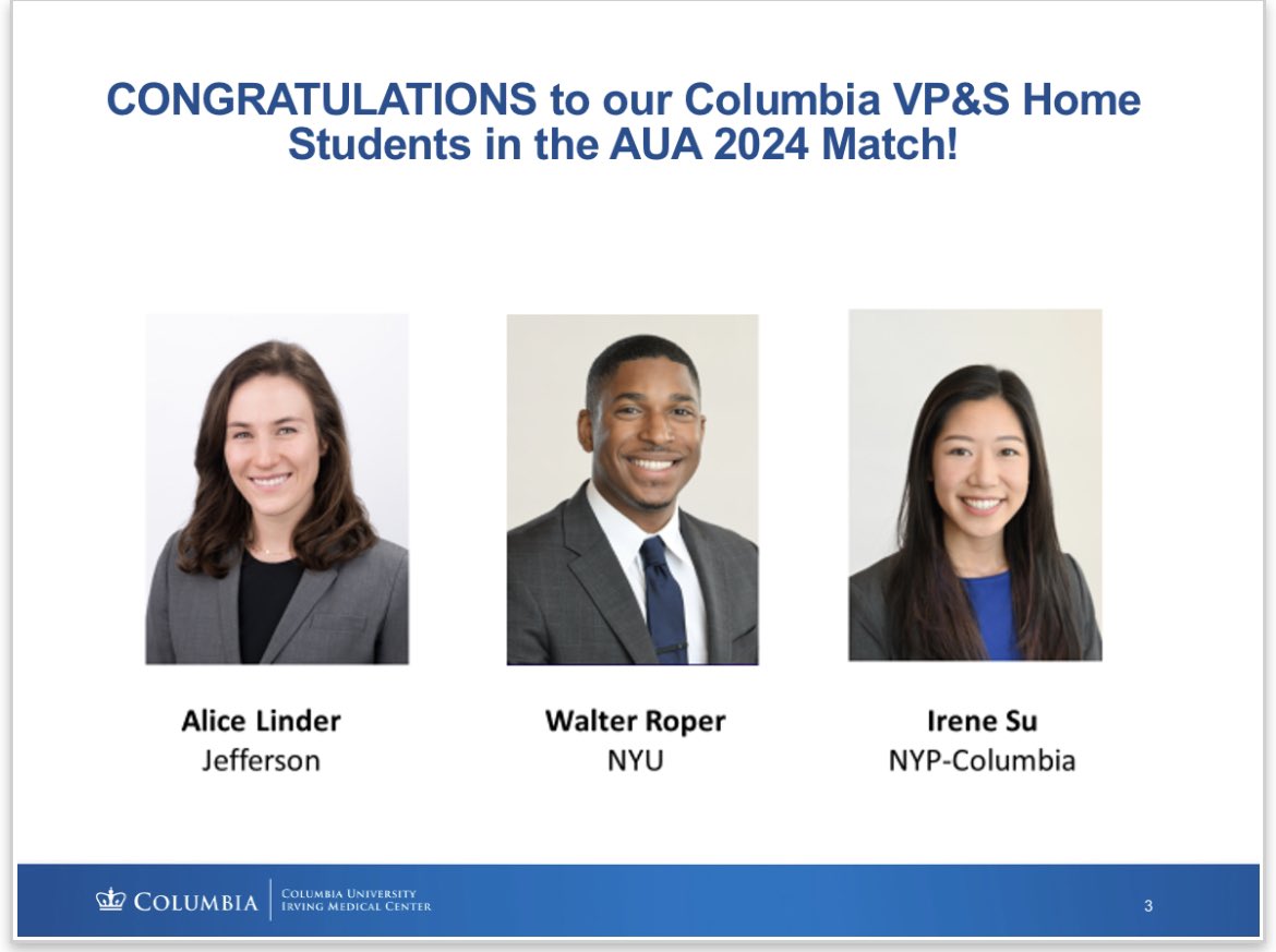 Congrats to our amazing home @ColumbiaPS students on the #AUAMatch24! So happy to welcome you into our profession and see your careers take off 🌠 at wonderful training programs! @JEFFUrology @NYUUrology @AmerUrological @UroAcademic