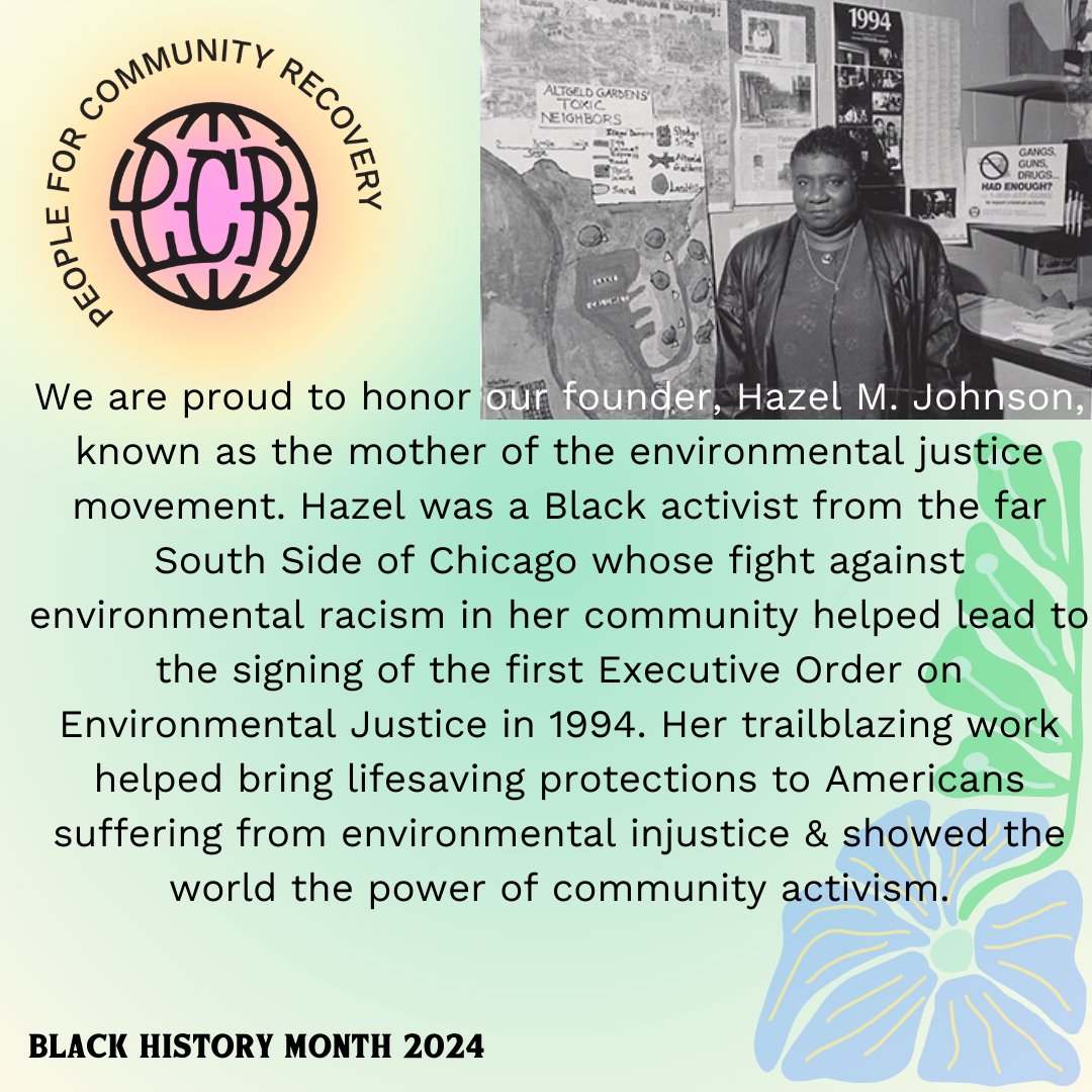 Black activists are leading the fight for environmental justice across the nation. This Black history month we recognize their efforts along with the trailblazing legacy of PCR's founder Hazel Johnson, the mother of the environmental justice movement. Happy Black History Month🌱