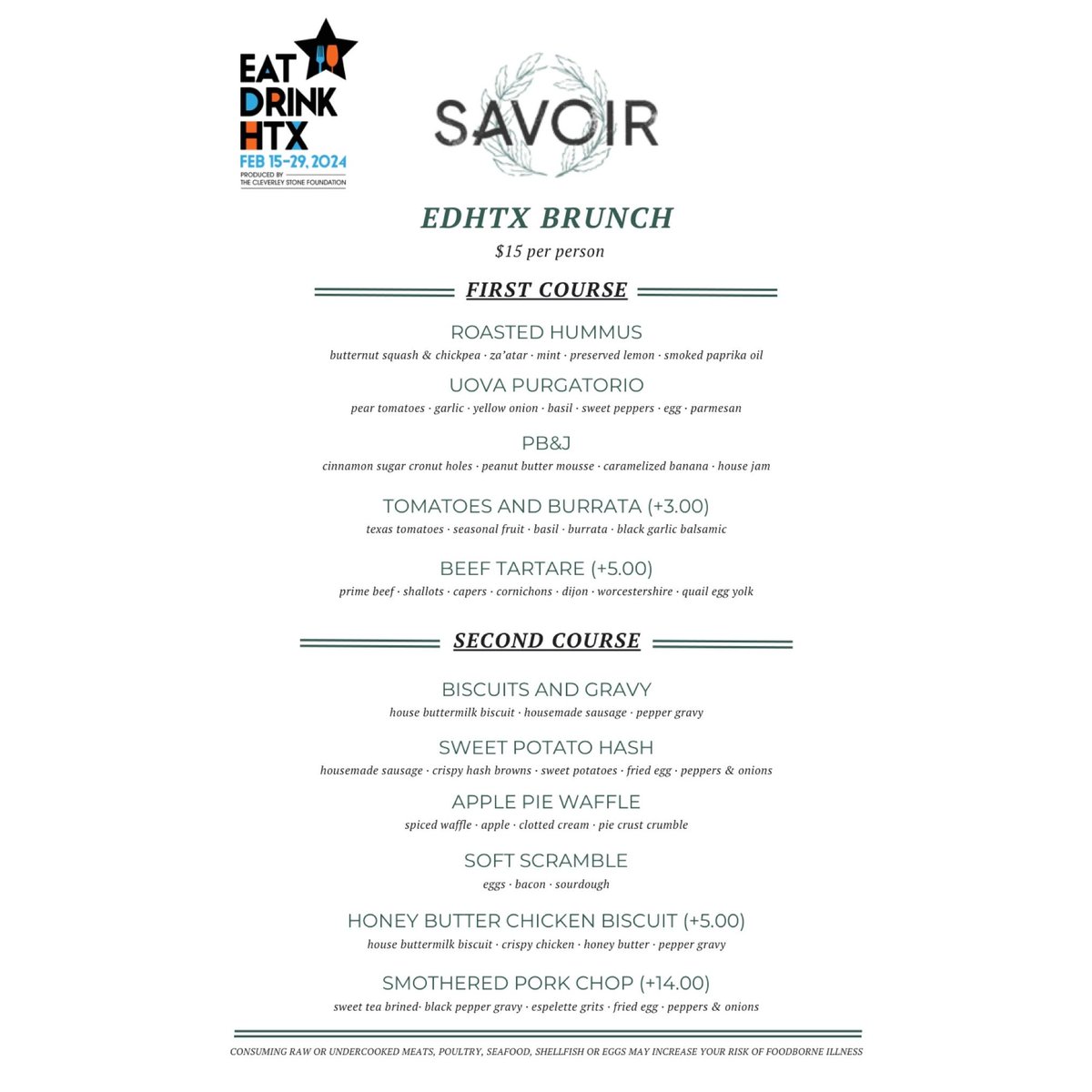 Add us to your list and mark your calendars! We are excited to announce this is our first year participating in <a href="/eatdrinkhtx/">EatDrinkHTX</a>!  Between February 15-29 our menus will include special 2-course meals and proceeds will benefit the Houston Food Bank &amp; DePelchin Children’s Center.