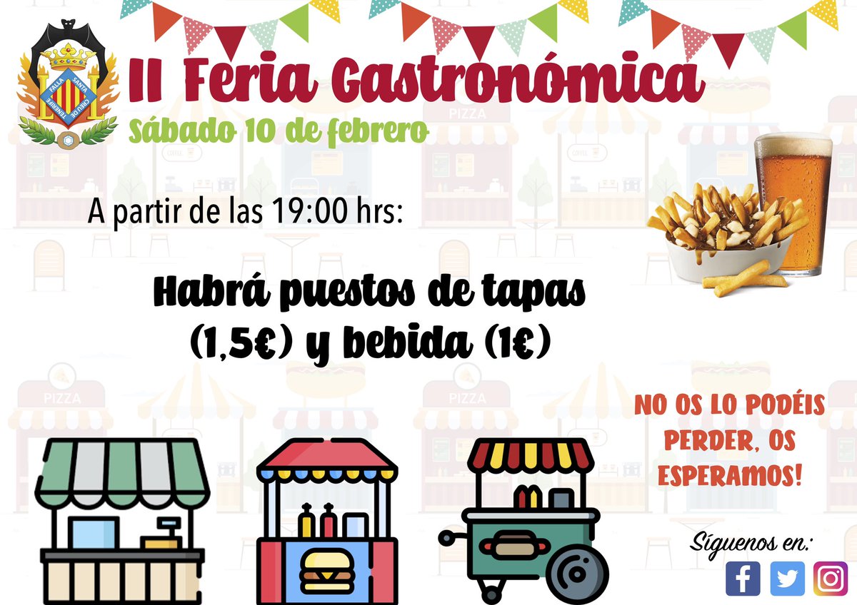 FallaStaCruzTfe's tweet photo. II FERIA GASTRONÓMICA 🥙🎤 Sábado 10 de febrero, os esperamos! https://t.co/gdRLMuVm4d