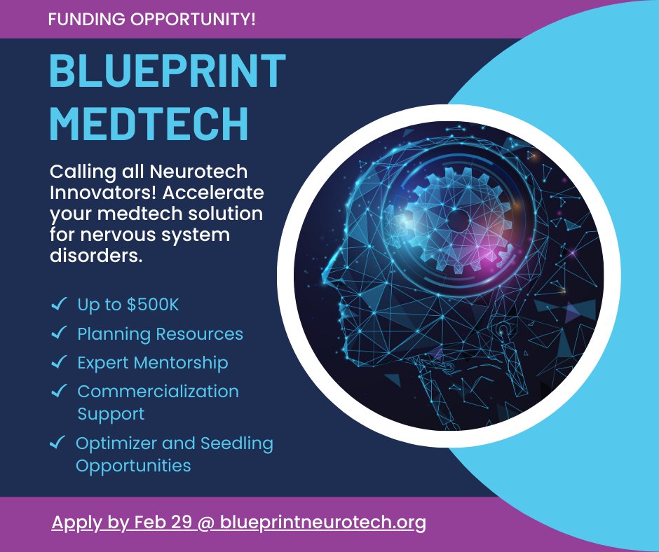Cimit's tweet image. 🚀 #Neurotech Innovators, #ApplyNow! Exciting opportunity from CIMIT&apos;s CINTA and NeuroTech Harbor! Our FOURTH funding application is open. Accelerate your medtech solutions for nervous system disorders. 💡 blueprintneurotech.org🧠#NeuroTechInnovation #FundingOpportunity