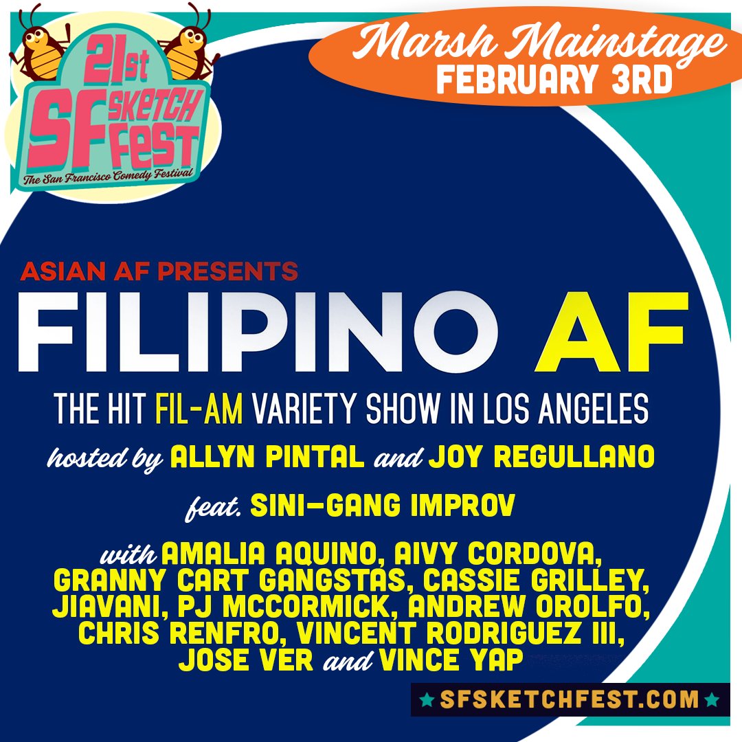 Don't miss the acclaimed AF series of variety shows, showcasing sketch, stand-up, improv, and even dance! - South Asian AF at Gateway Theatre on 2/1 - @AsianAFshow at Great Star Theater on 2/2 - @FilipinoAFshow at Marsh Studio on 2/3