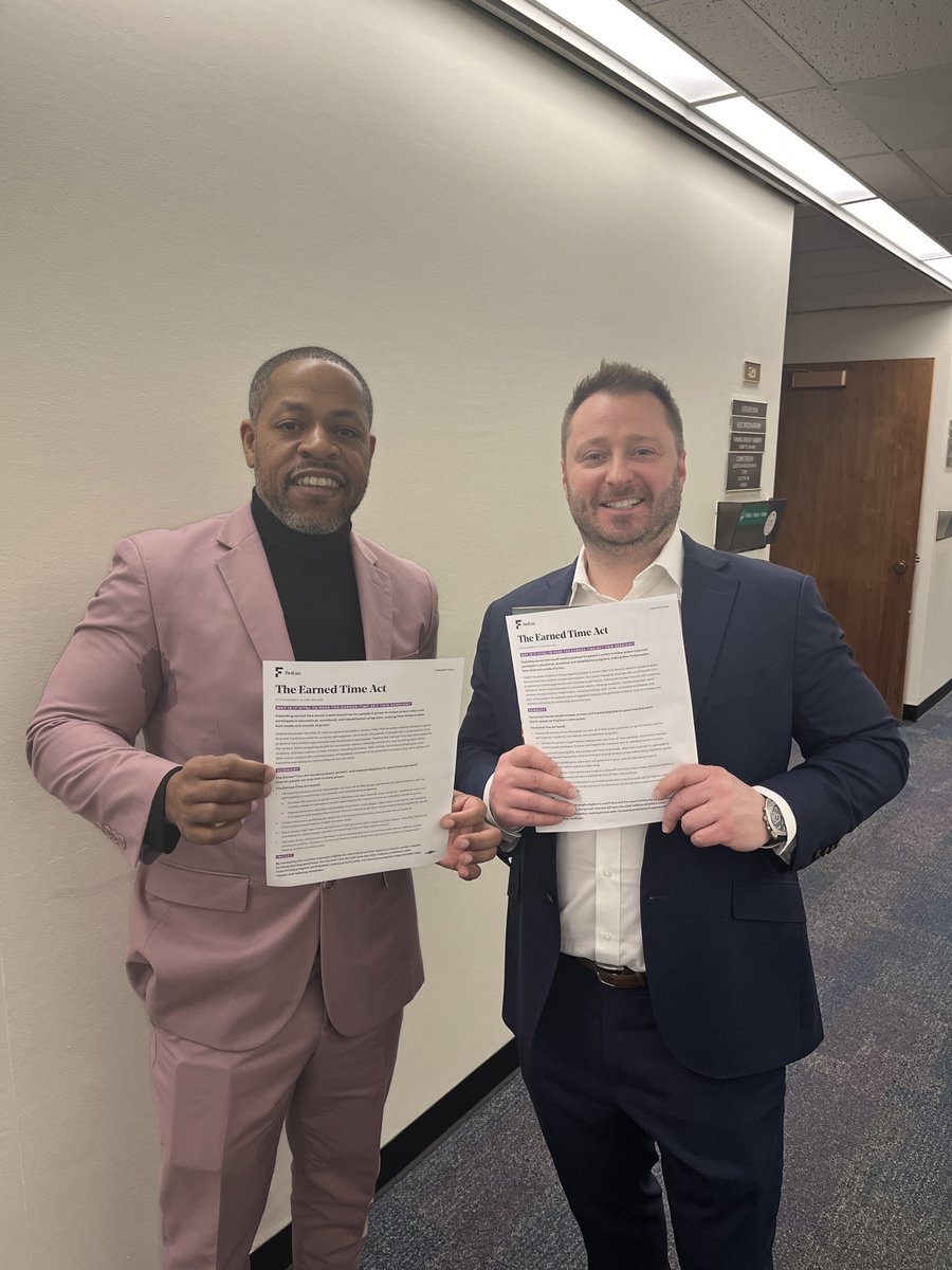 FWDus's tweet photo. Labor + business agree: the Earned Time Act is good for New York’s workforce. Trent Griffin-Braff  &amp; Vinny Albanese were at the Capitol this week talking about how the Earned Time Act is beneficial for all New Yorkers. 🤝🏼 https://t.co/rHSJY8FV06