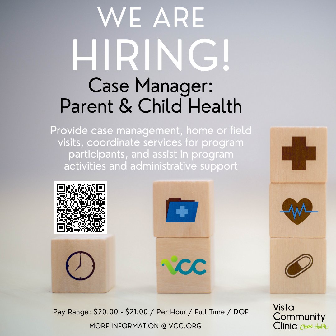 Join our team. Vista Community Clinic is hiring! Click on the link below to see all our open positions and apply today! …ortaln-vistacommunityclinic.icims.com Vista Community Clinic is an Equal Opportunity Employer. #VCC #ChooseHealth #HiringNow #HealthcareCareers #JobSeekersSA