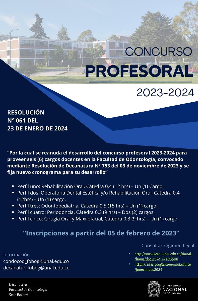 Facultad de Odontología - Universidad Nacional (@founbogota) on Twitter photo Concurso Profesoral FOUN 2023-2024 Concurso Profesoral FOUN 2023-2024
