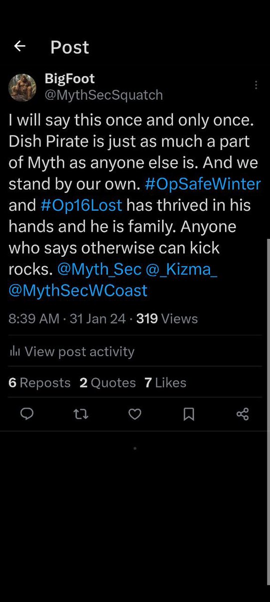 Myth_Sec's tweet photo. You see, this is what #MythSec means when we say we're family and we look out for our own. You don't get to mess with one without messing with us all. #Op16Lost https://t.co/YnIrfVhDJ7