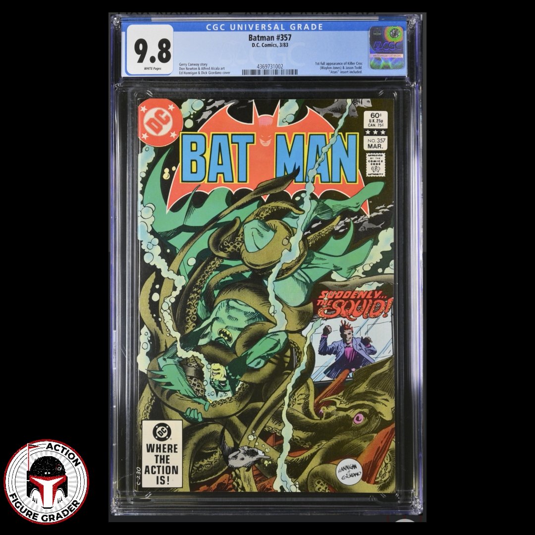 AFGonYouTube's tweet image. This beauty just arrived:

Batman Issue 357 (March 1983) in a CGC 9.8, featuring the first appearance of Killer Croc and Jason Todd.

#jasontodd 
#killercroc 
#batmanvillains 
#comicbookheroes 
#comicbookvillains 
#firstappearance 
#firstappearancecomics 
#batman
#batmancomics