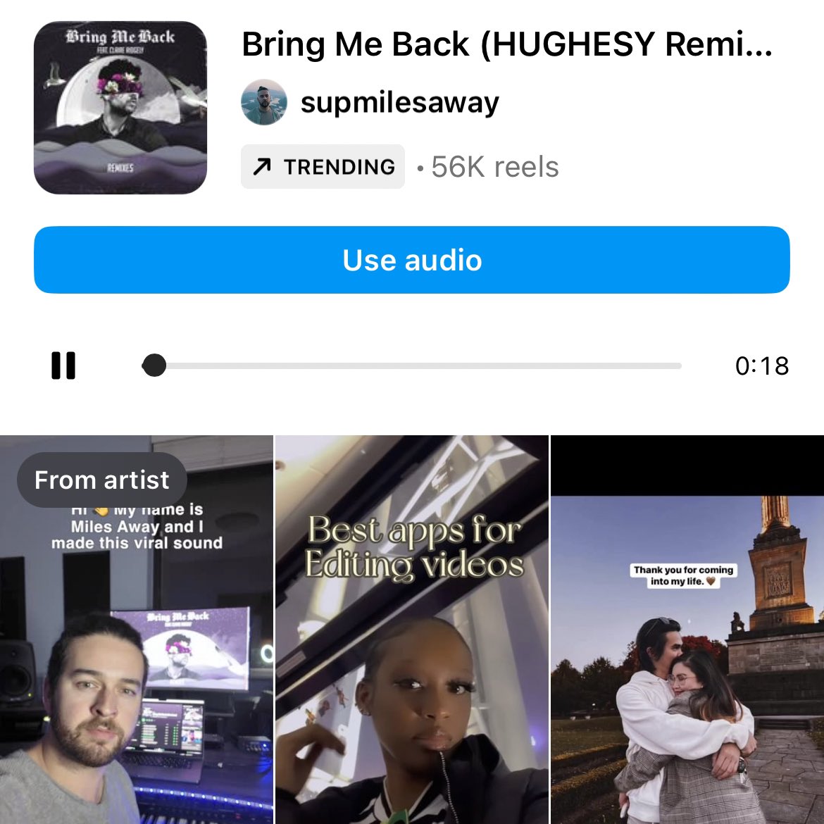 So crazy, Bring Me Back HUGHESY Remix just hit Trending on IG Reels now!