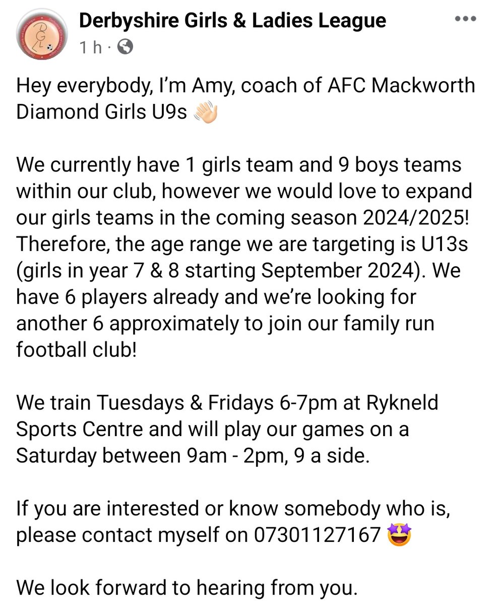 Any current Year 6 and 7 students interested in getting involved in joining a girls football club; look no further! ⚽️🏃🏼‍♀️

Contact info below 👇🏼

#InspiredBySport
#TeamNB
<a href="/noelbakerlead/">Noel Baker Academy</a>
🔵🟠🔴