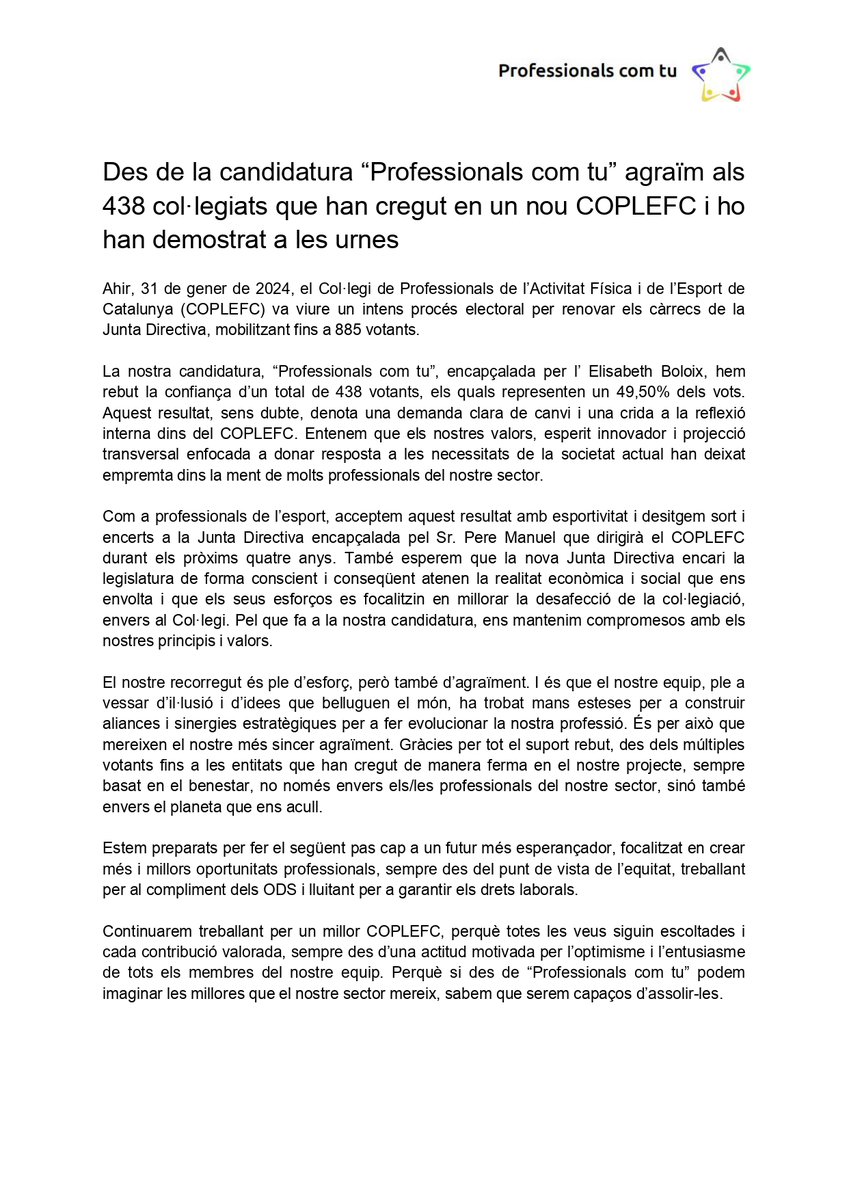 No ha pogut ser... ho hem tingut a tocar. Moltes gràcies pel teu suport! 
Traslladem les nostres propostes a la candidatura guanyadora.