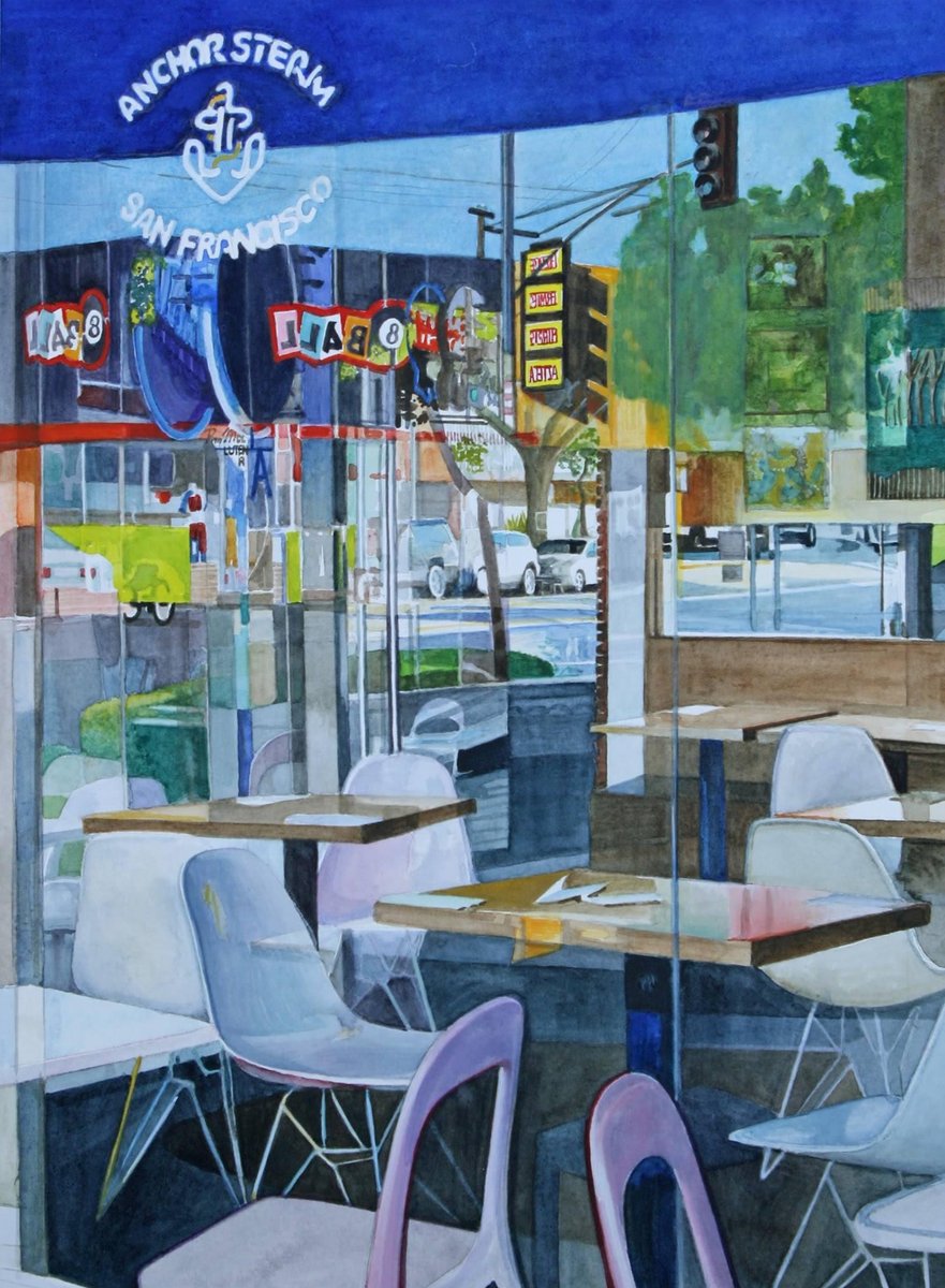 CAFE
16 x 12'
watercolor
RobinCrouch.com
#winsornewton 
#archespaper
#contemporaryart 
#art