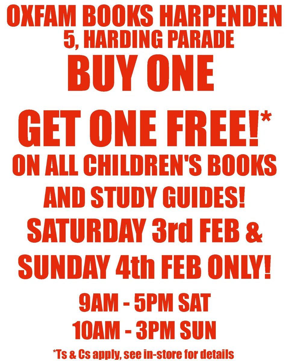 oxfam_harpenden's tweet image. We&apos;re excited to let you know that this weekend we&apos;re having an amazing #BuyOneGetOneFree promotion on #childrensbooks and #studyguides at #Oxfam #Books #Harpenden! Come for a browse at 5, Harding Parade and re-stock your bookshelves! We look forward to seeing you! #FoundInOxfam