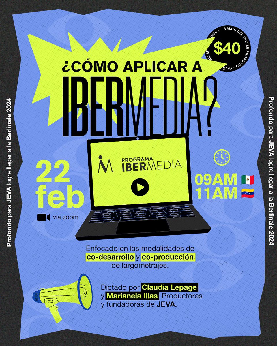 JEVA ORG (@jevaorg) on Twitter photo ¿Quieres aplicar al Programa Ibermedia pero no sabes por dónde empezar?🤔
Cambiemos eso este 🗓️22 de febrero junto a <a href="/claudialepage/">Claudia Lepage González</a> y <a href="/IllasNella/">nella.illas@gmail.com</a>
🕒 9:00 AM 🇲🇽 / 11:00 AM 🇻🇪
⏱️ Duración de 2 horas aprox.
💻 Vía Zoom
👉🏽 Inscripciones: docs.google.com/forms/d/e/1FAI… ¿Quieres aplicar al Programa Ibermedia pero no sabes por dónde empezar?🤔
Cambiemos eso este 🗓️22 de febrero junto a <a href="/claudialepage/">Claudia Lepage González</a> y <a href="/IllasNella/">nella.illas@gmail.com</a>
🕒 9:00 AM 🇲🇽 / 11:00 AM 🇻🇪
⏱️ Duración de 2 horas aprox.
💻 Vía Zoom
👉🏽 Inscripciones: docs.google.com/forms/d/e/1FAI…