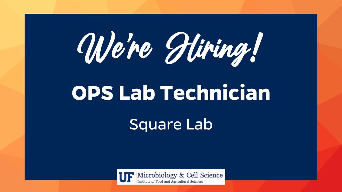 OPS Lab Technician: Square Lab
Duties will include performing research on the genetic control of tooth and bone development, as well as general lab setup, upkeep, and organization. 
Apply by Feb 6:
explore.jobs.ufl.edu/en-us/job/5300…