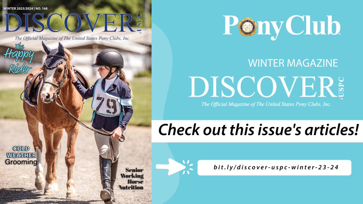 Have you received your copy yet? The Winter 2023-2024 issue of Discover USPC is out! You can view the magazine online here: bit.ly/discover-uspc-…
#uspc #usponyclubs #magazine #horsesports #discoveruspc