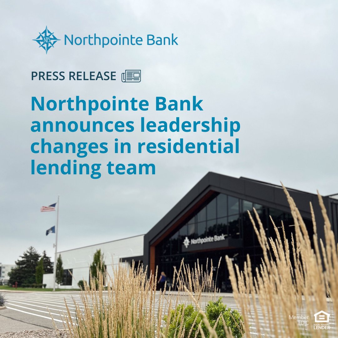 NorthpointeBank's tweet image. We're pleased to announce the appointment of four leaders to our residential lending team! This signals a new era for Northpointe as we look to capitalize on our position as a leader in residential lending. Read more here: northpointe.com/learn/northpoi…