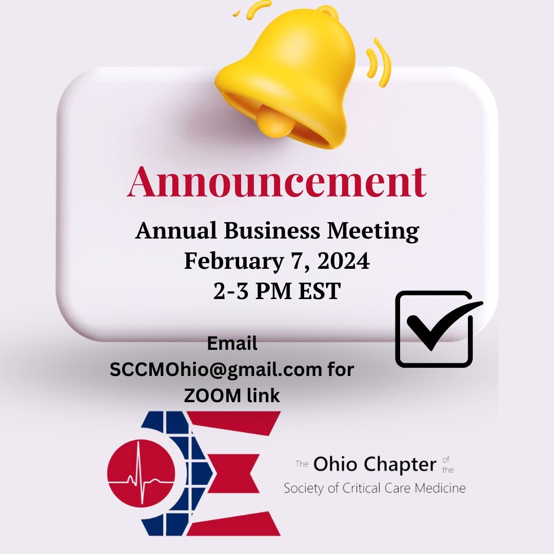 We would love to hear from you! Invitation to The Ohio Chapter of SCCM Business Meeting on February 7th, 2-3 P EST. Email your name to sccmohio@gmail.com and we will send you the ZOOM link. See you there!