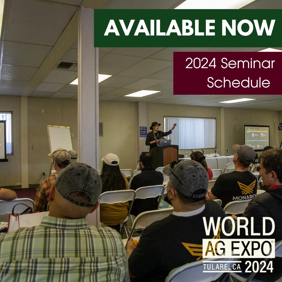 World Ag Expo® seminars are packed with experts and information. Tracks range from Policy to Dairy & Livestock, Water to International Trade. Sessions are free with admission, including Fresno State and UC Davis seminars. See the full schedule here: bit.ly/WAE24Seminars.