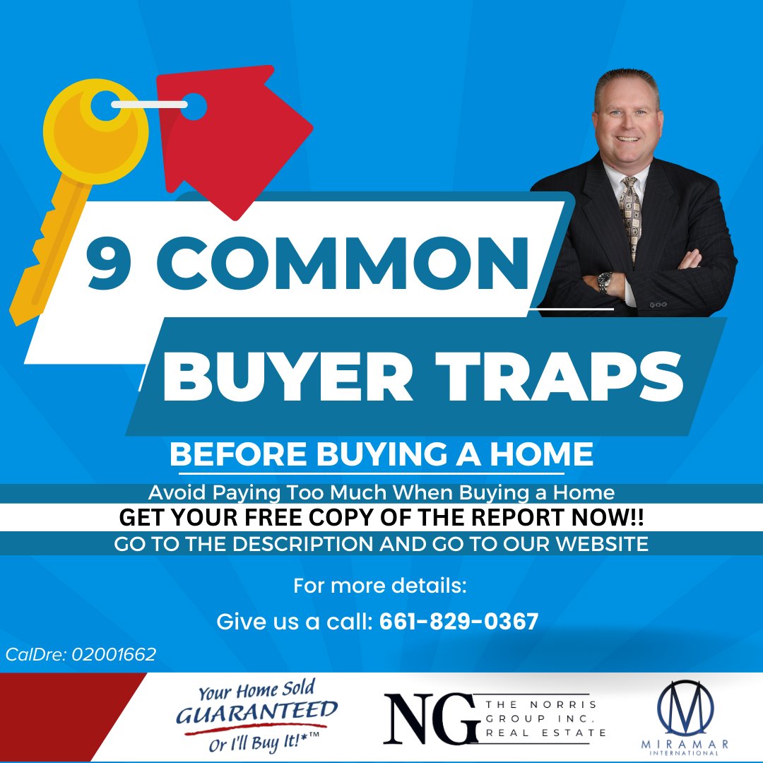 Navigate home buying like a pro! 🏡 Avoid common pitfalls with our exclusive guide Visit our website  …homesoldguaranteed-thenorrisgroup.com/buyertraps  or Call David at 661-829-0367 for program details, Your Home Sold GUARANTEED, Or I’LL BUY IT!* #HomeBuyerTips #RealEstateWisdom #AvoidPitfalls