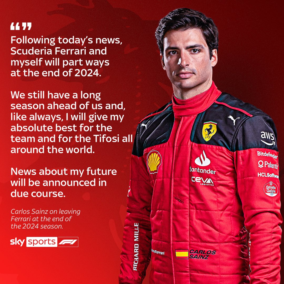 SkySportsF1's tweet photo. Carlos Sainz confirms he will leave Ferrari at the end of 2024 📝 https://t.co/mYaM3hbo7S