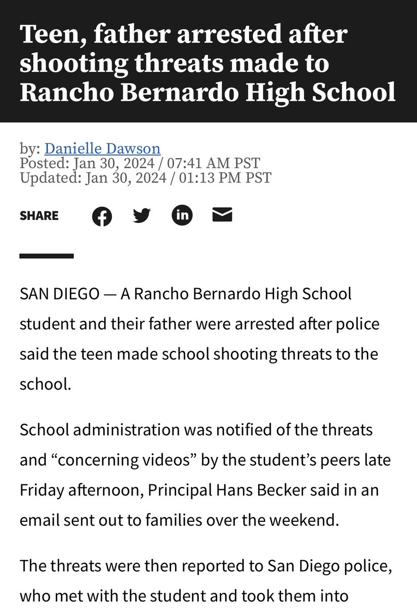 SCHOOL SHOOTING PREVENTED:
California’s red flag law just prevented a school shooting. A student made multiple threats to shoot up his school and there were multiple firearms in the home. Using the red flag law- the guns were removed. 

fox5sandiego.com/news/local-new…