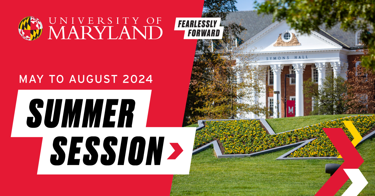 Save the date! Summer Session 2024 registration opens on February 20. Earn credits, satisfy a major requirement, and move Fearlessly Forward towards graduation. Learn more at summer.umd.edu. #KeepLearningUMD