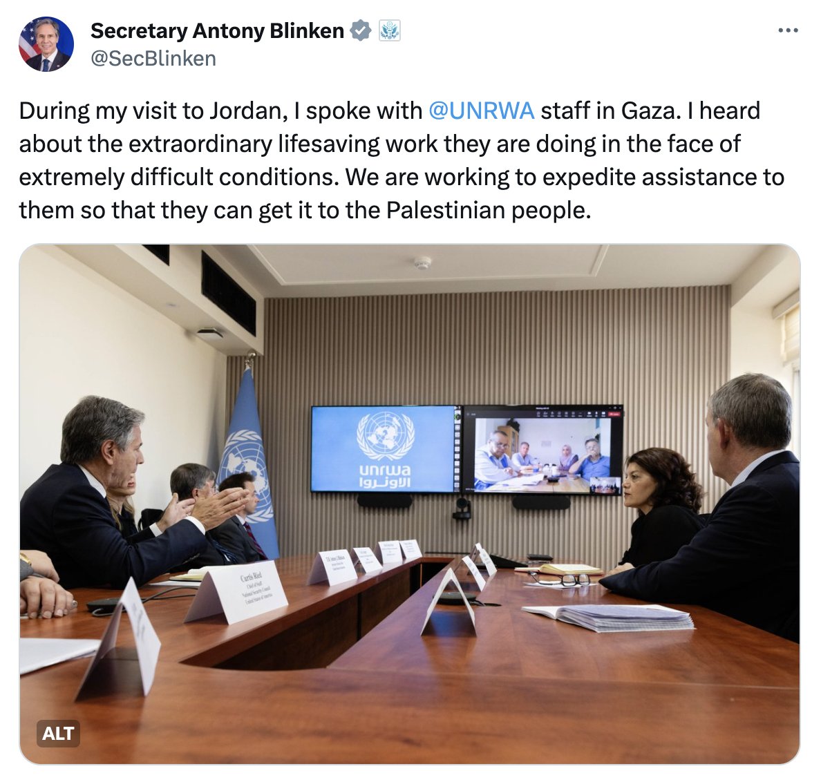 In November, Antony Blinken used UNRWA staffers and their 'extraordinary lifesaving work' for a photo-op whitewashing his support for Israel's genocide. Now that Israel and its US sponsor are being held accountable for genocide by the ICJ, Blinken and his White House colleagues…