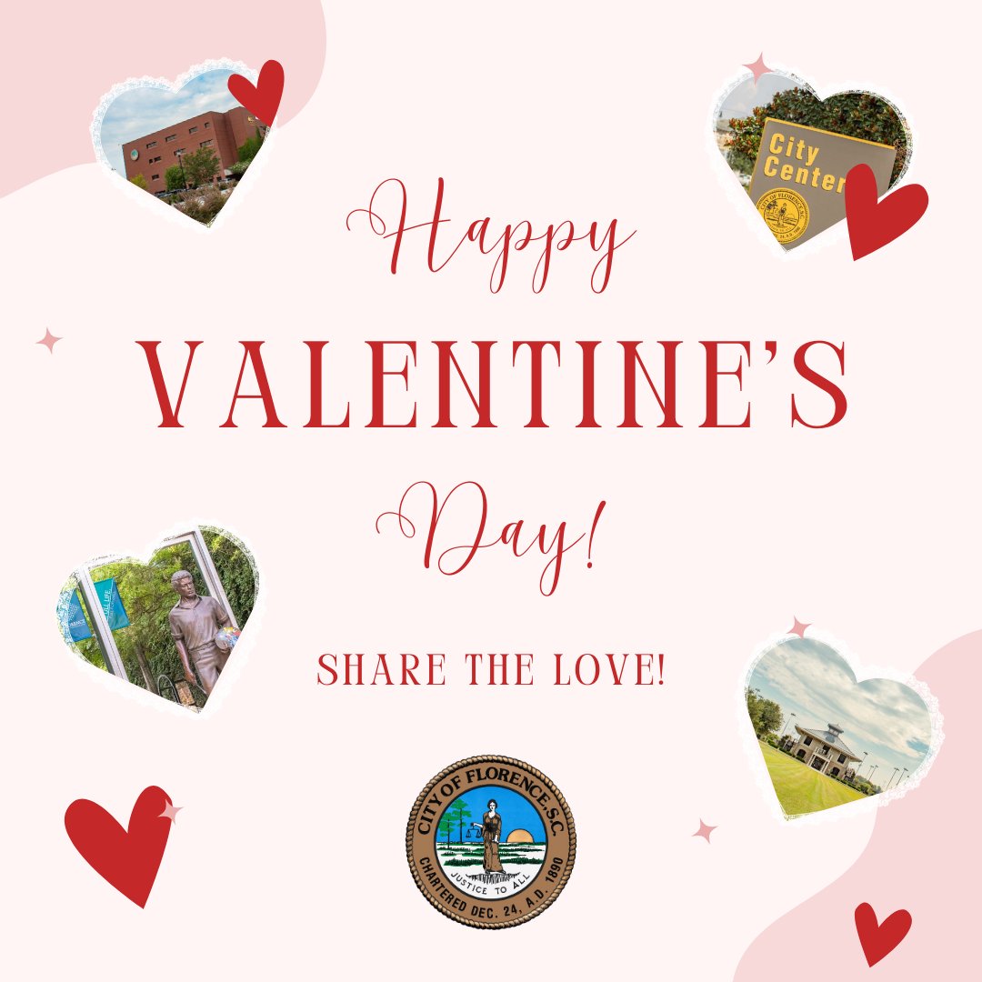 The City of Florence is wishing you a Happy Valentine’s Day! Share the love by posting someone or something dear to your heart in the comments. ❤️

#HappyValentinesDay #LoveYourCity #CityofFlorenceSC #FullLifeFullForward