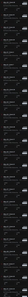TPJ187's tweet photo. 98 #SuperBowl +40000 or📈 correct #ExactScore options
Are these mispriced ignoring potential missed PAT, safety, or 2PT conversion?
Could the indoor game be higher scoring than expected after playoffs outdoors so far? 🤷♂️
Any diamonds in the rough buried in this list? 💎 https://t.co/CM2CH7a0KV