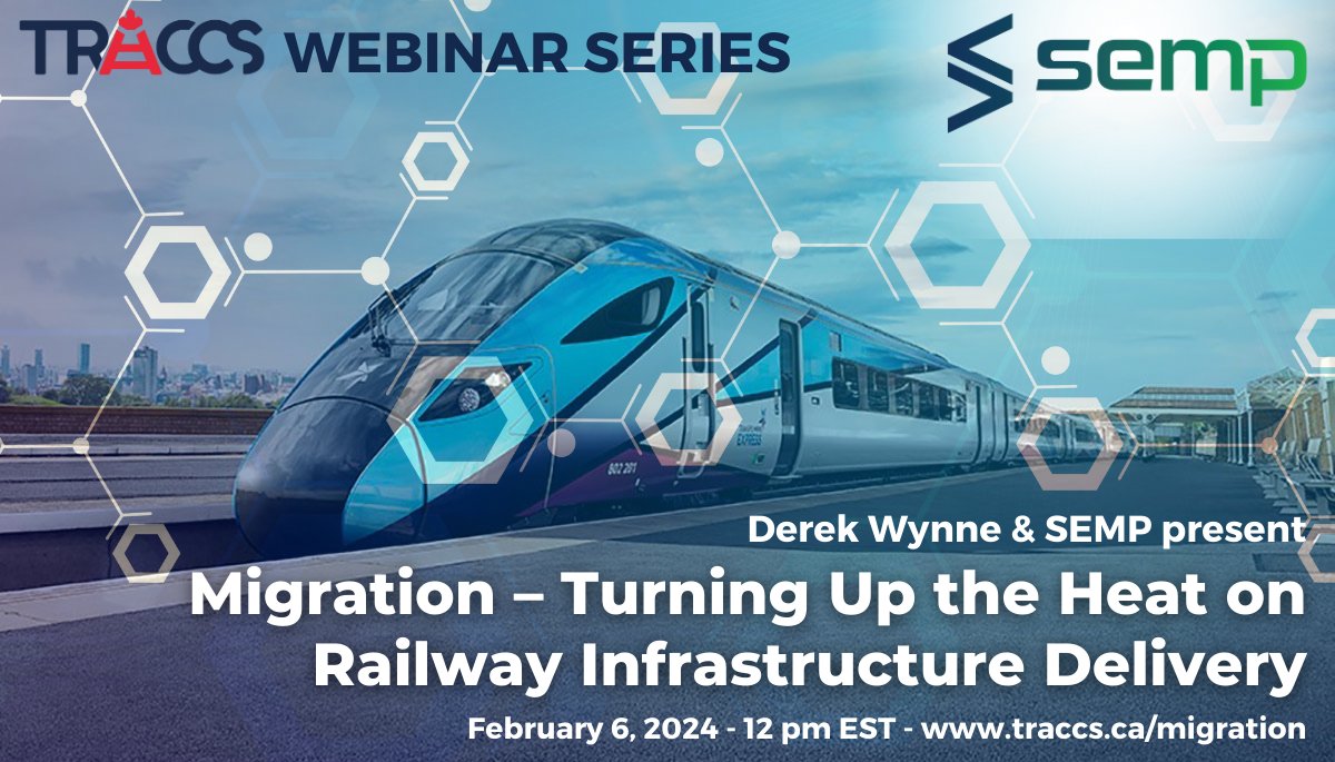 TRACCStransit's tweet image. TRACCS #FreeWebinar NEXT WEEK!
Tue Feb 6th at 12 pm EST

REGISTER NOW at traccs.ca/migration
MIGRATION - TURNING UP THE HEAT ON #RAILWAY #INFRASTRUCTUREDELIVERY
presented by Derek Wynne from SEMP 

#TransitRail #RailwayIndustry #TheConversationsThatNeedToHappen