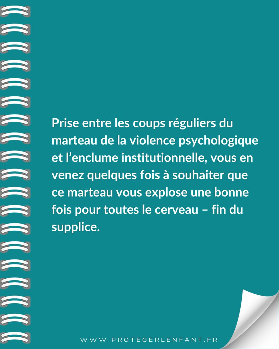 🔶 ' Prise entre les coups réguliers du marteau de la #violencepsychologique et l’enclume institutionnelle, vous en venez quelques fois à souhaiter que ce marteau vous explose une bonne fois pour toutes le cerveau – fin du supplice. '
6️⃣
#harcèlement #trauma #psychotrauma