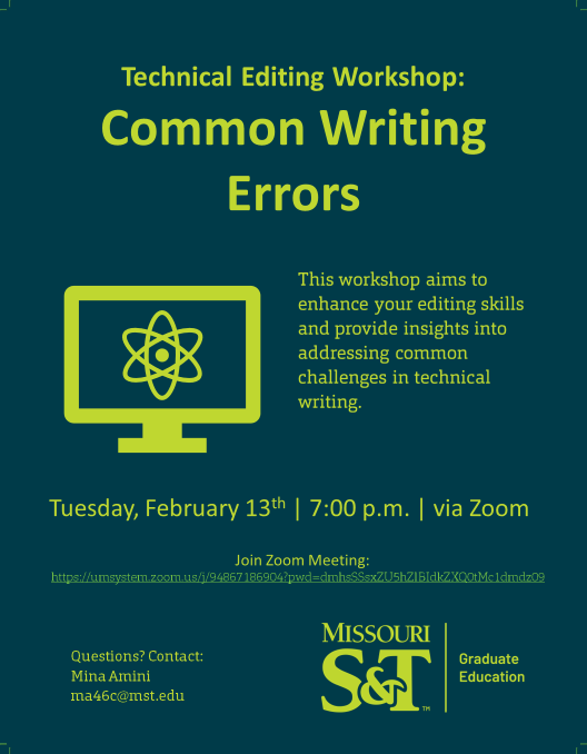 SandTGrdStudies's tweet photo. Graduate students, please join us on Feb 13th for our 'Common Writing Errors' workshop via Zoom. Visit https://t.co/1gVD8HkUCr for more info! #Workshop #TechnicalEditing #Writing #Miners https://t.co/LPhGoqMlD3