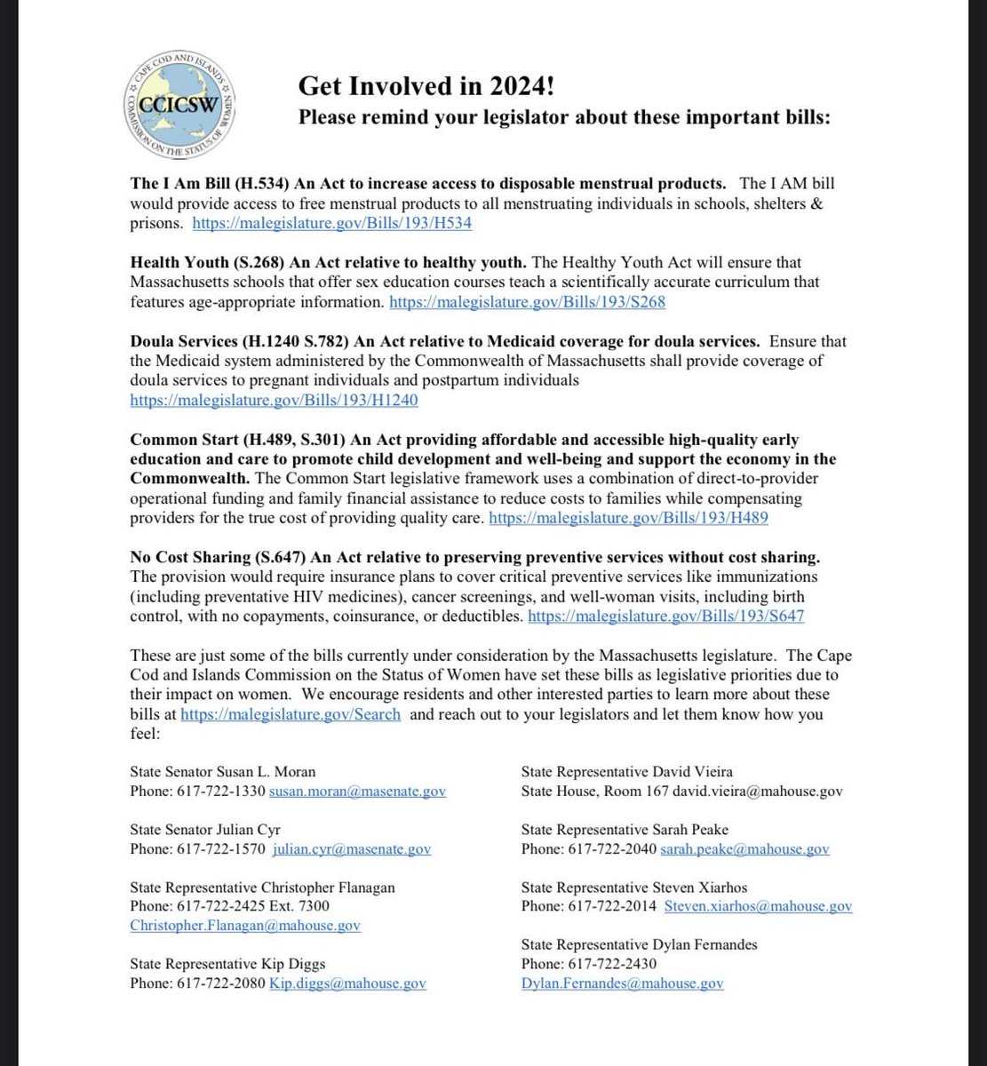 Please remind your legislator about these important Bills 🙂
#massachusetts #legislation #2024 #massachusettscommissiononthestatusofwomen #ccicsw <a href="/MassCSW/">Massachusetts Commission on the Status of Women</a>