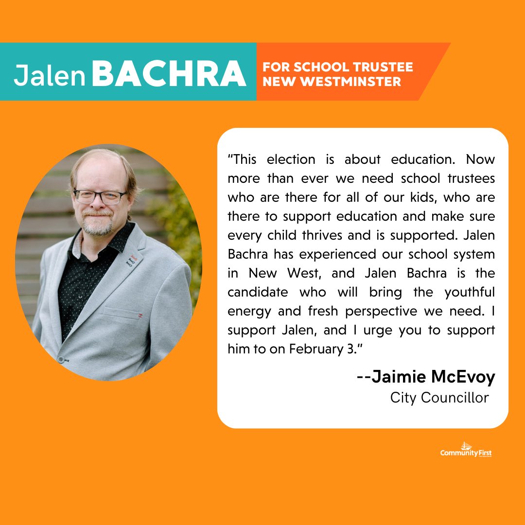 Making sure students are supported, and feel safe and welcome in our schools is fundamental. Thank you James Richardson and Jaimie McEvoy for your support and endorsement of Jalen Bachra (<a href="/JalenBachra/">Jalen Bachra</a>) in the school board by-election. Voting day is this Saturday, February 3!