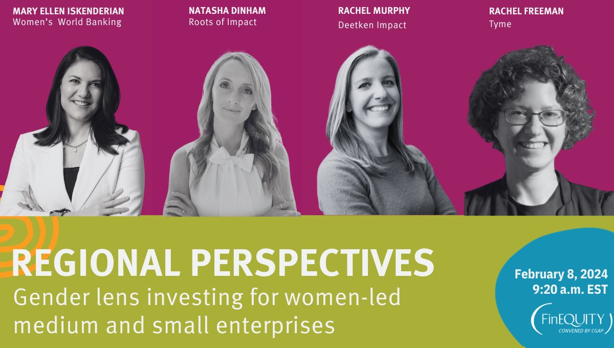 Women's World Banking (@womensworldbnkg) on Twitter photo How can #GenderLensInvesting catalyze growth for women led MSMEs? Our CEO <a href="/MEIskenderian/">Mary Ellen Iskenderian</a> will be part of the #FinEquity2024 Annual Convening to discuss this!
Join the conversation on February 8th on how to unlock capital for #WomenEntrepreneurs: bit.ly/4820z2l How can #GenderLensInvesting catalyze growth for women led MSMEs? Our CEO <a href="/MEIskenderian/">Mary Ellen Iskenderian</a> will be part of the #FinEquity2024 Annual Convening to discuss this!
Join the conversation on February 8th on how to unlock capital for #WomenEntrepreneurs: bit.ly/4820z2l