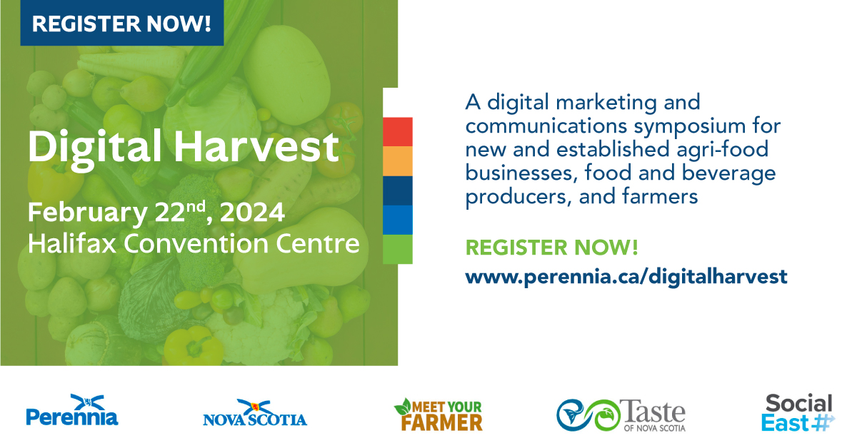 REGISTER NOW: Digital Harvest is a digital marketing symposium for food and beverage businesses, farmers, and processors who want the latest advice on how to nurture consumer and public trust. Speakers from @Pinterest, @googlecanada & more. perennia.ca/digitalharvest