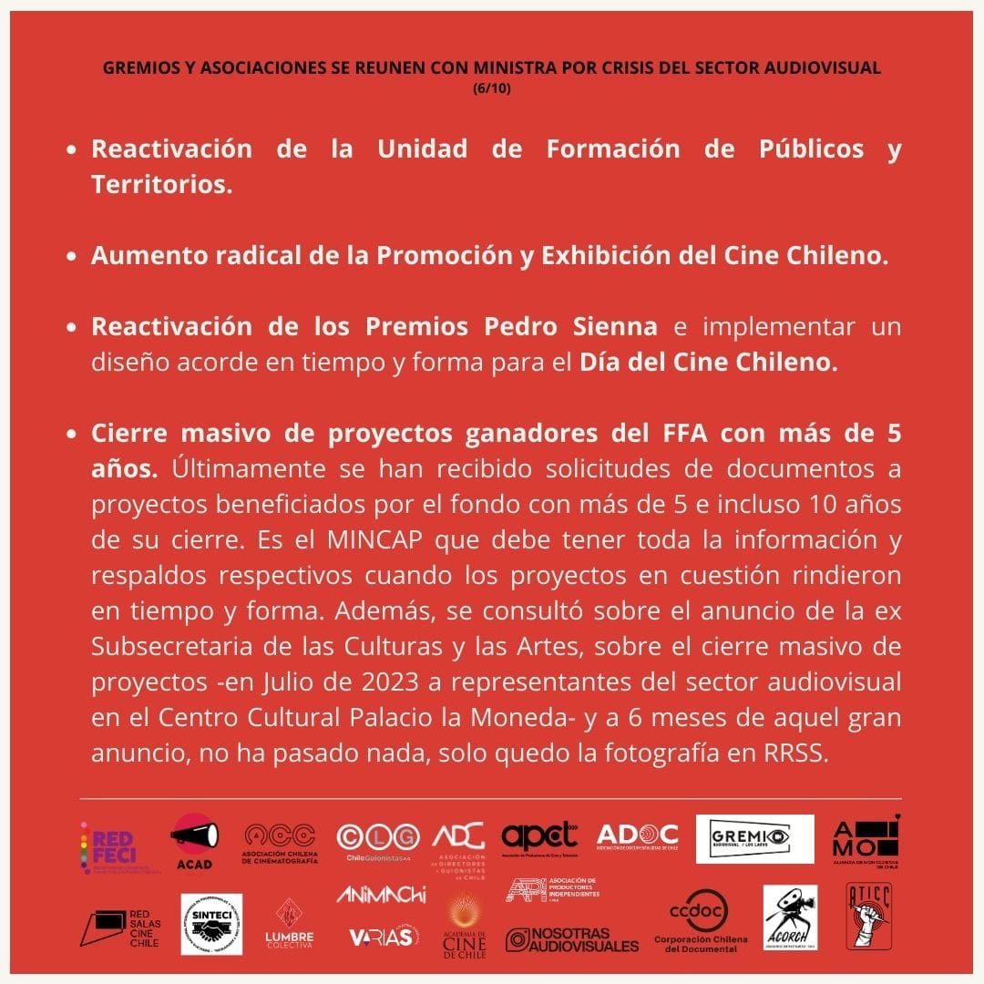 Acorch's tweet photo. 📷En imágenes  toda la información que expusimos.
1.⁠ ⁠ADG @cinechilenoadg
2.⁠ ⁠AALL @gremioloslagos
3.⁠ ⁠Academia @academiacinechile
4.⁠ ⁠API @apichile
5.⁠ ⁠Chileguionistas
6.⁠ ⁠⁠ACC @acc_chile
7.⁠ ⁠⁠ACAD @acad_chile
8.⁠ ⁠NOA @nosotrasaudiovisuales https://t.co/xustEuU4KB
