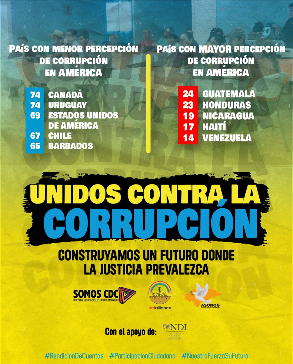 🌟 Unidos contra la corrupción, construyamos un futuro donde la justicia prevalezca. 🤝⚖️ Seamos la fuerza que erradica los cimientos de la corrupción. 💪💬 Conoce nuestra campaña ¡Rendición de Cuentas y Participación Ciudadana!
“Nuestra Fuerza, Su Futuro” 
<a href="/casm_hn/">Comisión de Acción Social Menonita (CASM)</a>
<a href="/Honduras_NDI/">NDI HONDURAS</a>
