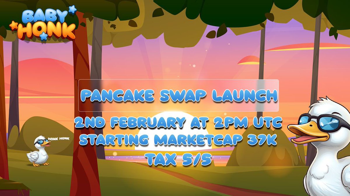 BabyHonk presale is over with 79.5BNB raised with only those that minted an NFT. Our pancake swap launch will be tomorrow 02/02 at 2PM UTC. 

Starting marketcap : 37K 
Tax : 5/5

Ca : 0xc7c92b3E65a6488f1Dac9D4009A6fCaF5adEd530

Telegram : t.me/TheBabyHonk