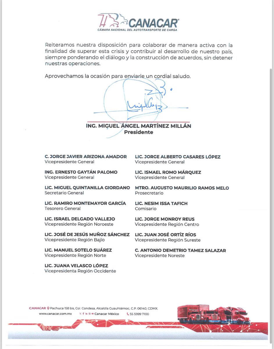 Miguel_AMtzM's tweet image. Formalmente hicimos entrega en Palacio Nacional de la carta que @canacarmexico dirigió al Presidente de la República, @lopezobrador_ , en la cual quienes formamos parte de esta Cámara y orgullosamente nos dedicamos al autotransporte de carga, le externamos nuestra preocupación…